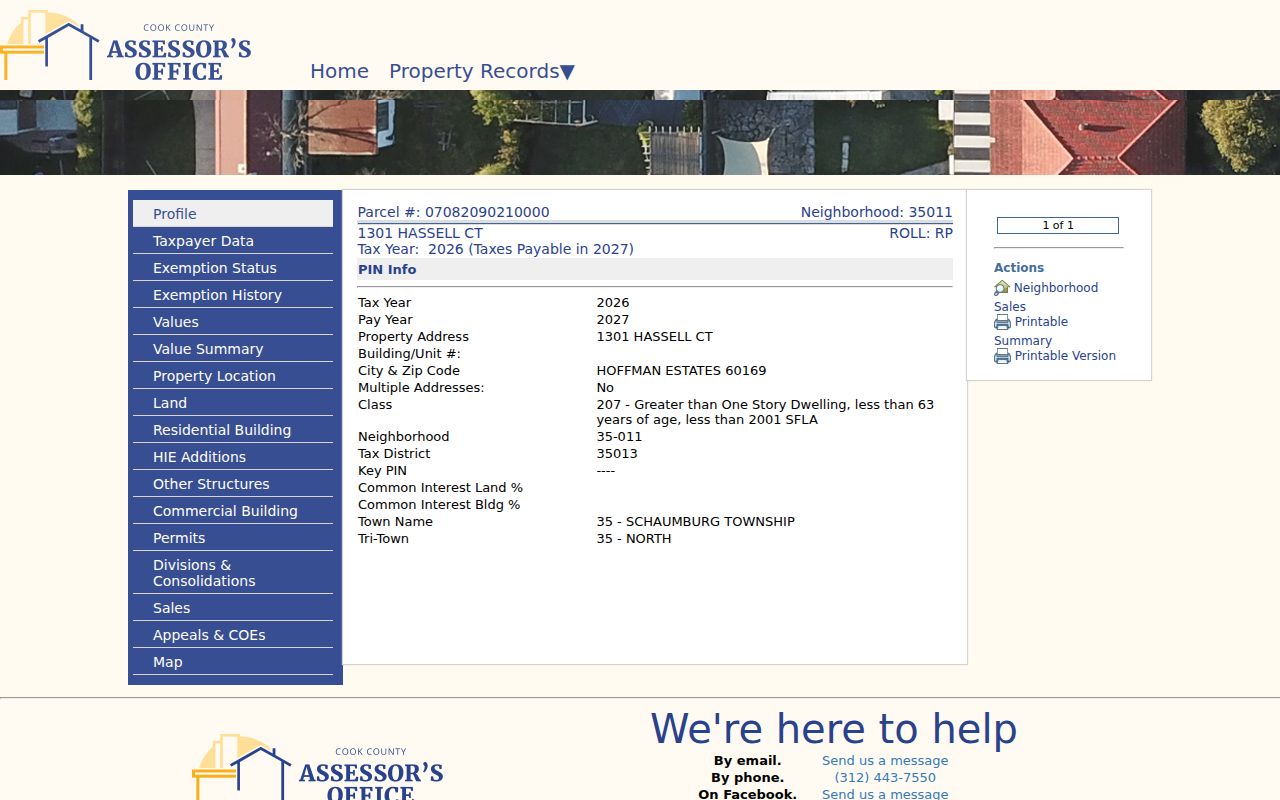 Cook County parcel record for a sample Hoffman Estates address