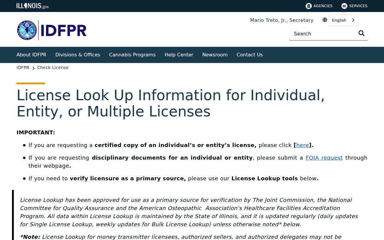 Hoffman Estates resident lookup using the Illinois professional license search